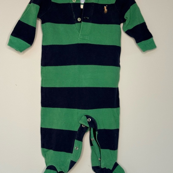 Polo by Ralph Lauren Kids Green and Black Striped Footie - Picture 1 of 1